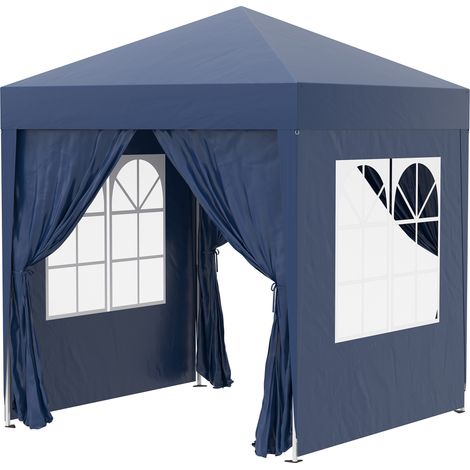 Party-Pavillon, Gartenzelt mit 4 abnehmbaren Seitenwänden, 2 Fenstern, Metallrahmen, 2 x 2 m, Blau