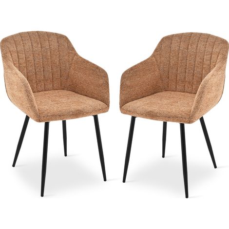 Dining chairs with armrests and lumbar support, sturdy metal frame, modern minimalistic design for living room, kitchen and bedroom - Set of 2 - Brown-Chenille