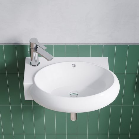 Waschbecken Keramik Weiß Aufsatzwaschbecken für das Badezimmer und Gäste-WC Handwaschbecken 19 - Eckig-oval - 44 x 29 x 13,5 cm