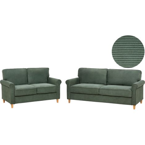 Conjunto de sofás 2 y 3 plazas con marco de madera tapizados de pana verde oscuro Ronneby (1/5)