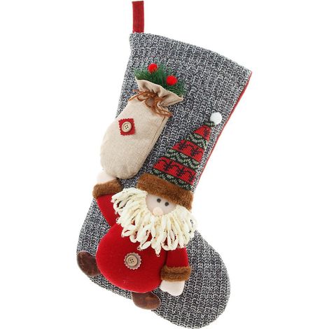 1 Pice Dcorations De Nol Laine Tricoter Grand Pre Nol Bonhomme De Neige Cerf Chaussettes De Nol Sac Cadeau (style 1)