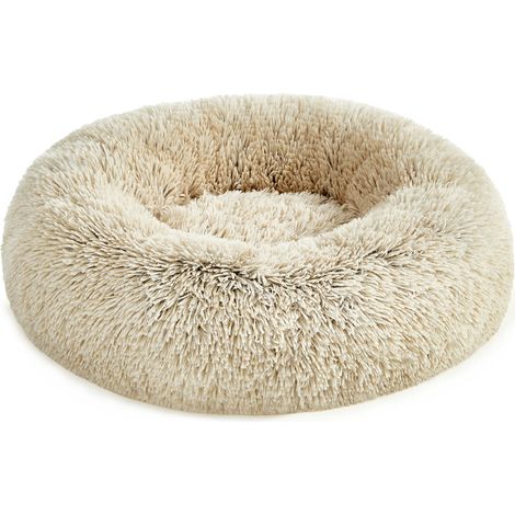 Panier pour Chien, Lit Ronde en Forme de Beignet, Canapé, Coussin Central Amovible et Lavable, Tissu Peluche Doux, Ø60 cm, Kaki Ombré (1/5)