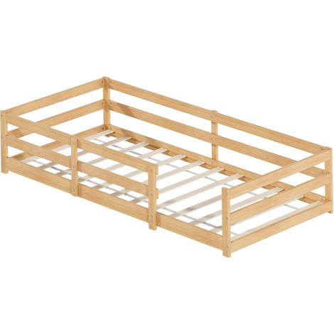 CAIziLit Montessori 90x200 en pin naturel avec barrière de sécurité (1/5)