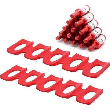 Porte-bouteilles pour réfrigérateur, tapis de rangement pliable en silicone antidérapant - Peut contenir jusqu'à 15 bouteilles (rouge), lot de 2 (1/5)