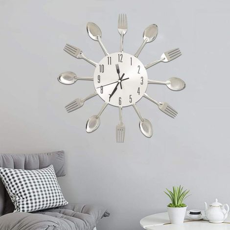 Reloj de pared diseño cuchara y tenedor plateado 31 cm aluminio vidaXL (1/2)