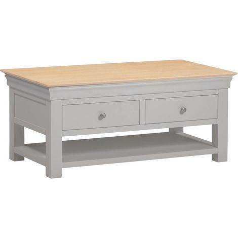 Bordeaux Indoor 2 Drawer Coffee Table - L60 x W110 x H50 cm - Pebble Grey/Oak