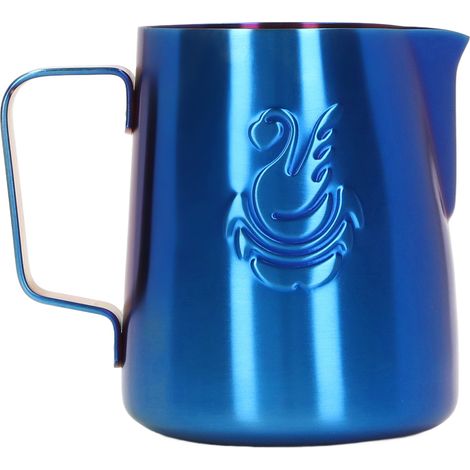 Pitcher à lait 380ml en acier inoxydable qualité alimentaire, bec verseur aigle pour mousse à lait, crème et latte, multifonction, couleur bleue (1/5)