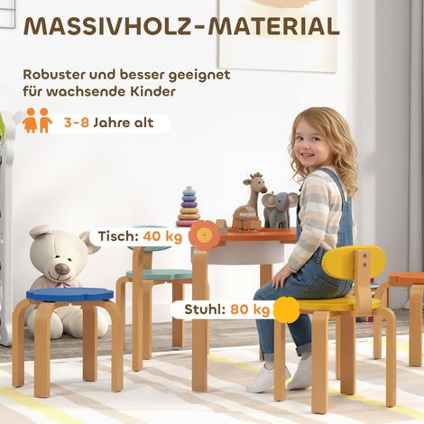 Ensemble table et chaises enfant 5 pièces, avec sac de rangement, forme fleur, pour salle de jeux et chambre, bois multicolore (1/5)