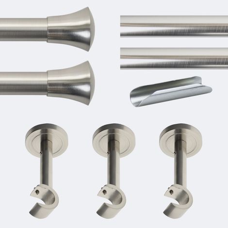 Kit de tringle à rideaux Nickel Mat 300cm Diam.20mm Embout Pommeau - Fixation Mur - Boulet (1/3)