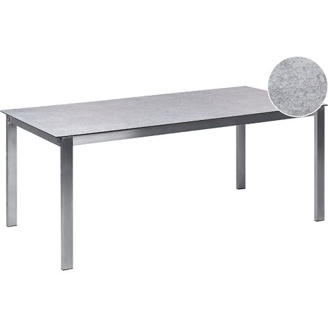 Mesa de comedor de jardín de 6 Plazas 180 x 90 cm tablero de cristal cerámico templado estructura de acero inoxidable Gris Cosoleto