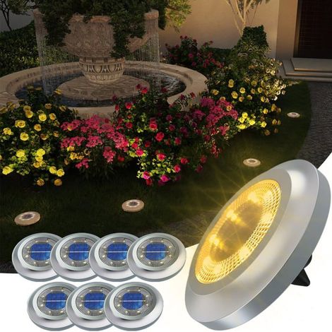 Lumière Solaire Extérieur, 8LED 6000K Lampe Solaires au Sol, Etanche IP65 Lampe de Jardin, Spot Solaire Extérieur (1/4)