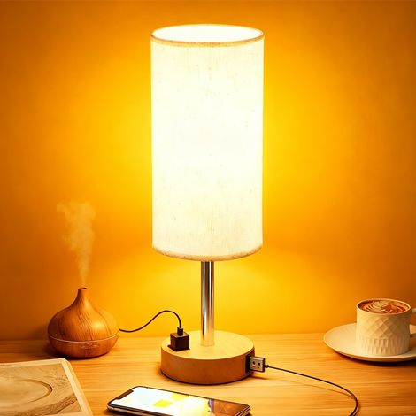 FLITI Dimmable Touch Bedside Lamp with USB A+C Ports, 3 Brightness Levels, Metal, White (1/5)