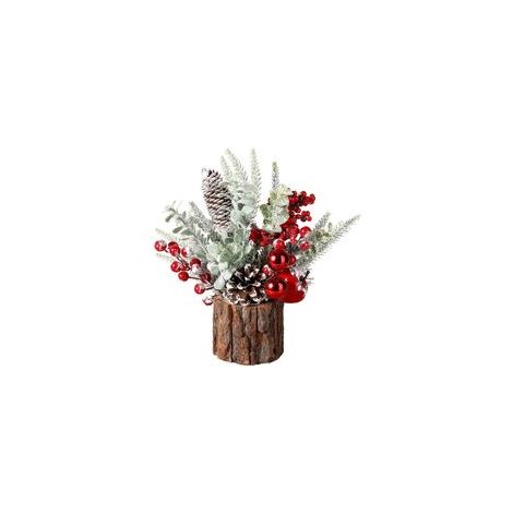 Petit sapin de Noël artificiel avec décorations de Noël, pommes de pin et baies, sapin de table pour décorations de Noël, maison, fête, hiver, intérieur ou extérieur (rouge-rond)