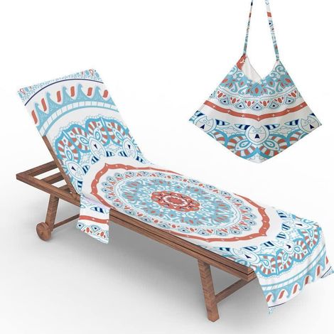Housse De Chaise Plage Mandala Serviette avec Poches Rangement Transat Pliable Et LégèreBoho 75x210cm (1/5)
