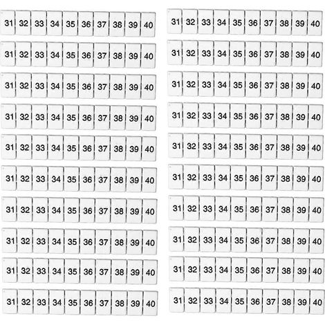 100 Stück Klemmenmarkierungsstreifen, Etiketten, Markierungsleisten, hitzebeständiges Nylon ZB6 31–40 (1/4)
