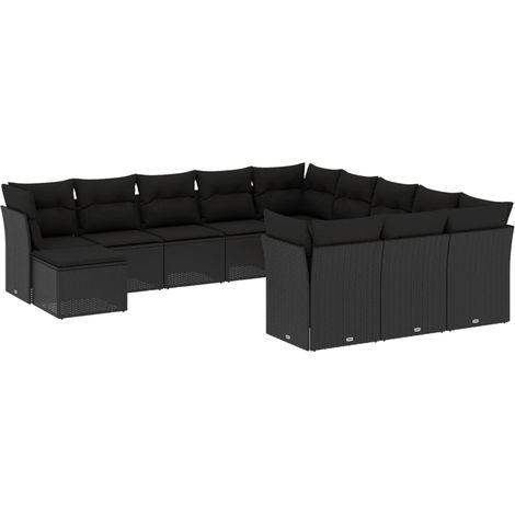 Salon de jardin 12 pcs avec coussins noir résine tressée (1/3)