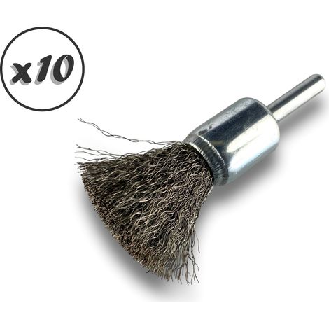 Brosse en bout sur tige Forme pinceau Fil INOX souple Diamètres variés - Quantité x10 - Ø 18 mm - INOX - Souple
