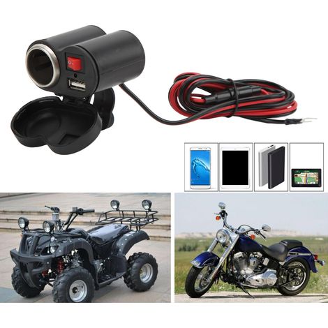 Chargeur USB étanche pour moto avec allume-cigare et LED bleue - Alimentation pour appareils électroniques sur guidon (1/5)
