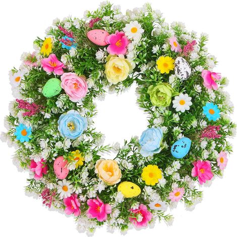 Guirlande De Pâques - Couronne Artificielle Avec Fleurs Et Œufs Pastel - Décoration Printemps Pour Porte Fenêtre Mur - 1 Pièce (1/5)