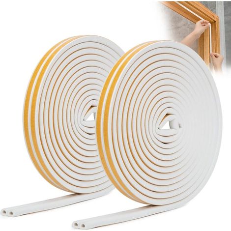 Bandes d'étanchéité pour portes et fenêtres, bandes d'étanchéité en mousse autocollantes, coupe-vent et insonorisantes (blanc, 5 m x 2, type D)