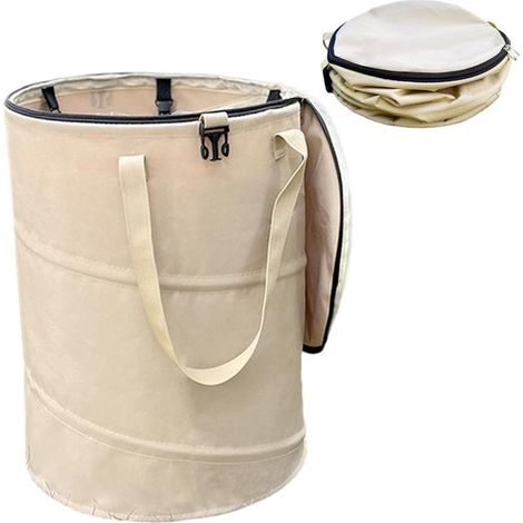 Poubelle de camping 45 x 50 cm, pliable, en tissu 600D, avec couvercle zippé, 6 attaches pour sac poubelle, poignée en fil d'acier pour campeur, pi (1/5)