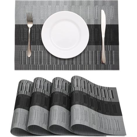 Placemat - Vinyle Tissé Non Glissant - Résistant à la Chaleur Jusqu'à 65 °C - Lavable et Essuyable - Pour Table de Salle à Manger Intérieure - Lot de 4 (1/5)