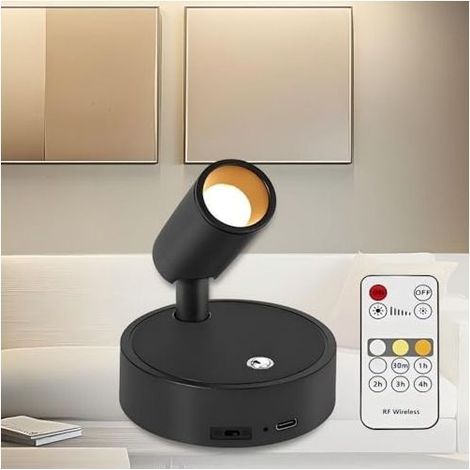 Projecteur LED sans fil, applique murale magnétique, rechargeable 4000 mAh, spot de sol tactile + télécommande, lampe de lecture avec minuterie pour tableau de plantes, œuvres d'art, placard, chambre (1/5)