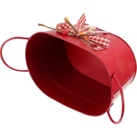 Seau ovale décoratif en fer avec motif cœur et nœud, robuste élégant (1/5)