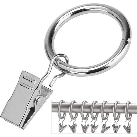 Fenstergardinenringe mit Clips (Φ25mm) (16er-Pack) - Rostfreie Edelstahl-Gardinenclipringe für Gardinengewichte, Kunstpräsentation, passend für 20-mm-Stangen (Nickel, 1 Zoll) (1/5)
