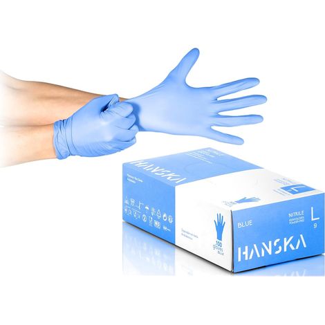 Lot de 100 gants jetables nitrile bleu – sans poudre – jetables – ambidextres – non stériles – Base en caoutchouc – Convient pour les domaines médicaux, la manipulation des aliments (100, L) (1/5)