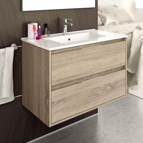 Meuble sous vasque seul, 2 tiroirs, 100cm, pour simple vasque - cambrian (chêne clair) - IRIS