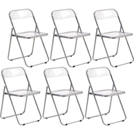 Lot de 6 Chaises Pliantes Transparentes avec Pieds en Métal, Style Classique, Pour Salon, Salle à Manger, Chambre, 43x38x75 cm