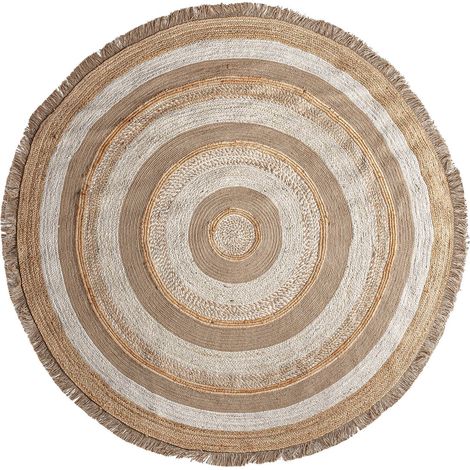 Tapis Boho Ela rond en jute naturel - Marron chaud nuancé de beige naturel (1/3)