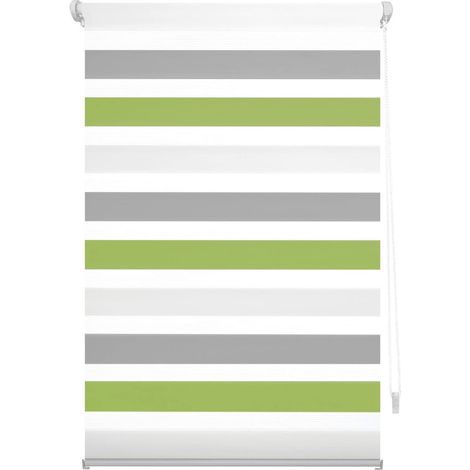 Blindecor Indus Tenda a rullo tricolore senza attrezzi  Tenda a rullo a doppio strato  Tenda tricolore giorno e notte, Grigio, Pistacchio 120 x 180 cm (Larghezza x Altezza)  Tessuto 117 x 175 cm (1/5)