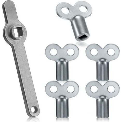 6 Pcs Clé de Purge pour Radiateur Comprenant 1 Clé Carrée pour Radiateur Clé de Radiateur en Acier Inoxydable 5 Clés de Chauffage en Alliage de Zinc Universelles avec Trou de Suspension