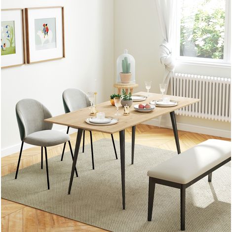 Table de salle à manger extensible 160x75x77 cm en MDF naturel, pour 6-8 personnes FloraGrace (1/5)