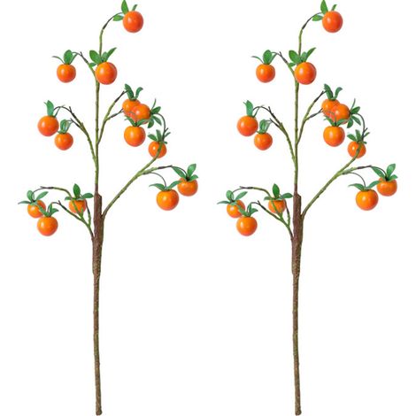 Lot de 2 branches de kakis artificiels, fruits en mousse réalistes orange, tiges flexibles avec fil de fer, décor automne (1/5)