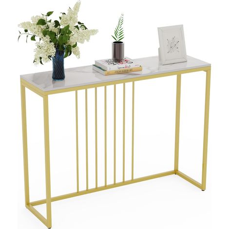 Unho – Table console en pierre frittée dorée et blanche – Dimensions 100x30x78.5 cm – Design scandinave pour couloir et salon (1/5)