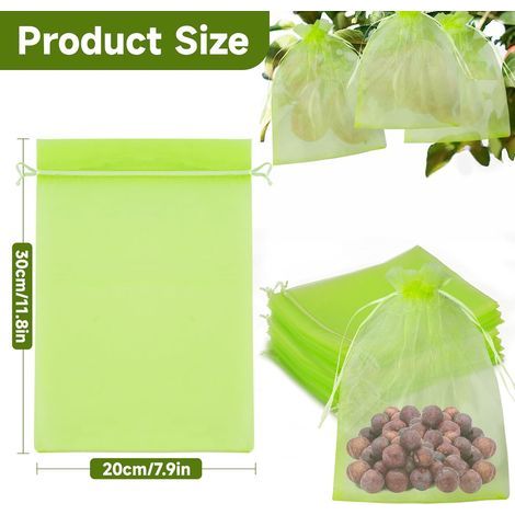 KINGLAKE 50 Pièces 20x30cm Sachet Protection Raisin, Sachet Protection Fruits Verts avec Cordon, Sac Aéré de Protection pour Les Fruits,Sac Transparent Organza, Empêcher Guêpes Drosophile Oiseaux (1/4)