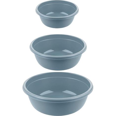 Ensemble de 3 bassines rondes – Sans BPA – 5 L, 7,5 L, 10,5 L – Polyvalentes pour la cuisine, le jardin et la maison (Bleu glacier)