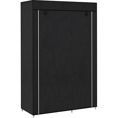 Armoire penderie multi-rangement avec 6 étagères et 1 barre, en tissu non tissé noir, design pratique et gain de place, idéal pour chambre ou dressing