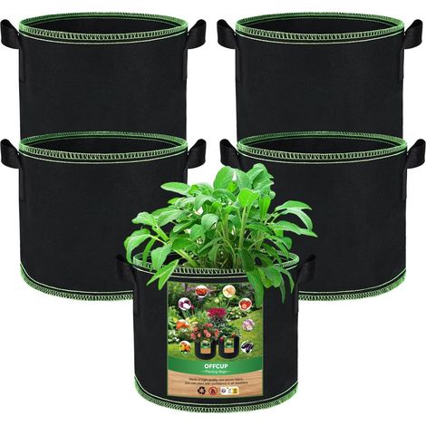 Lot de 5 Sacs de Culture 27L, Non Tissé Respirant avec Poignées Renforcées pour Légumes et Fleurs en Jardin