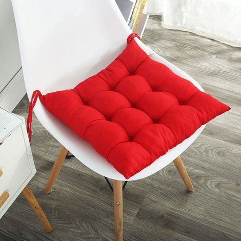 4pcs coussins de chaise de salle à manger avec attaches 40x40cm, coussins de siège carrés doux et confortables antidérapants, rouge (1/4)