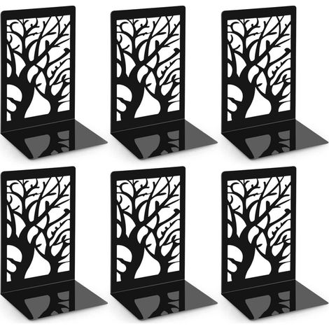 3 Paar Metall Buchstützen mit Blattmuster, Schwarz, 9,3x12x17,2 cm (1/5)