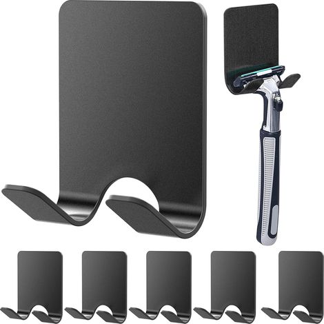 Noir Support Rasoir, 6 Pièces Porte Rasoir Multi-Usage en Acier Inoxydable, Support Rasoir Douche Imperméable Auto-Adhésif, Porte Rasoir Douche pour Salle de Bain (1/5)