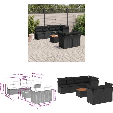 8-tlg. Garten-Sofagarnitur mit Kissen Schwarz Poly Rattan - Gartensofas - Outdoor Möbel - Lounge Set - Gartenlounge - Rattan Gartenmöbel - Home & Living (1/3)