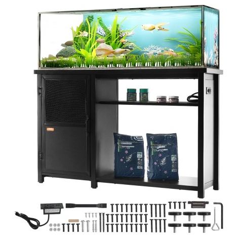 Support pour Aquarium Charge 284 kg, Meuble pour Aquarium Aquariophilie 132x50x82 cm, en Acier et MDF, Support pour Réservoir de Reptiles avec Armoire de Rangement et Prise Électrique Intégrée (1/4)