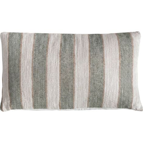 Coussin rectangulaire rayé en coton et lin - crème et vert (1/2)