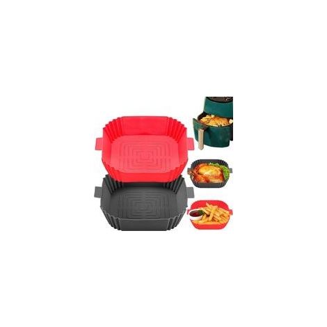 Molde de silicona para freidora de aire - Molde plano de 20 cm para freidora de aire - Accesorios reutilizables para cesta de freidora - 2 piezas - Sartén antiadherente sin aceite - Crezuo