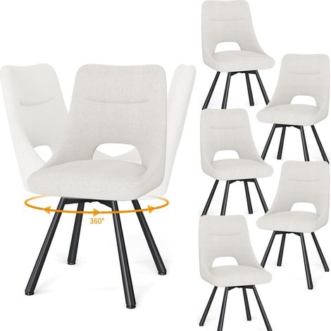 LEWE Lot de 6 Chaises de Salle à Manger, Chaise de Cuisine Pivotante à 360°, Capitonnée Chaise Salon avec Pieds en Métal, Beige